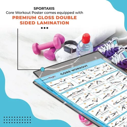Vista 3 de SPORTAXIS Póster de entrenamiento básico con ilustraciones de colores, póster de pared laminado sin equipo para entrenamiento en casa, pósteres