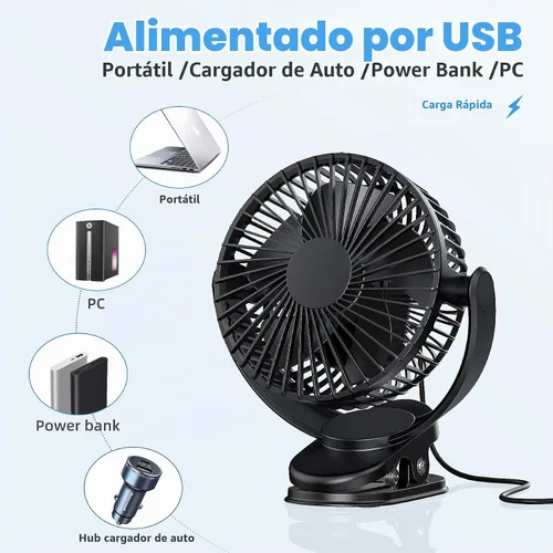 Vista 7 de ATEngeus Ventilador de escritorio recargable con clip USB, 3 velocidades, batería de 5000mAh, rotación de 720, abrazadera resistente para el hogar