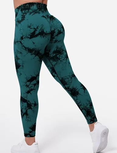 Vista 2 de YEOREO Leggings de entrenamiento profesionales cruzados para mujer, cintura cruzada en V, teñido anudado, sin costuras, pantalones de yoga
