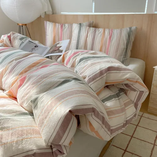 Vista 39 de VM VOUGEMARKET - Juego de funda de edredón a cuadros de tamaño individual XL, ropa de cama de color verde, gris y naranja, algodón lavado, con 2