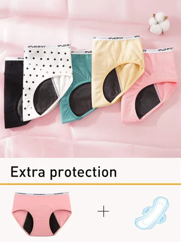 Vista 6 de INNERSY Ropa interior de período para adolescentes y niñas, bragas menstruales de algodón, paquete de 3