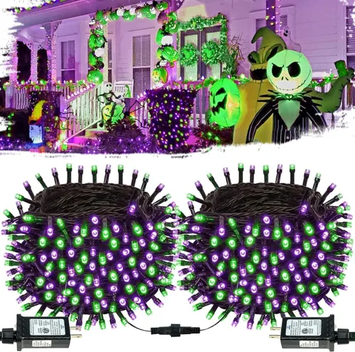 Vista 13 de OZS Guirnalda de luces de Navidad conectables rojas y blancas, paquete de 2 luces de Navidad de 164 pies en total de 400 LED para Rojo y blanco