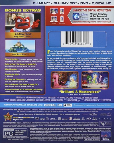 Vista 2 de Disney Pixar Inside Out 3D Exclusive Ultimate Collector's Edition ( 3D Blu Ray + Blu Ray + DVD + Digital HD) Blu-ray
