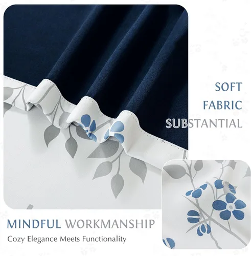 Vista 7 de Beauoop Cortinas Florales 100% Opacas de 54 Pulgadas de Largo, 2 Paneles para Dormitorio, Sala de Estar, Azul Gris y Blanco con Patrón de Flores
