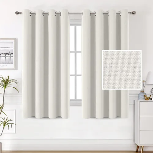 Vista 11 de H.VERSAILTEX Cortinas de lino 100% opacas, cortinas térmicas para sala de estar, cortinas de arpillera texturizadas con ojales de lino de doble