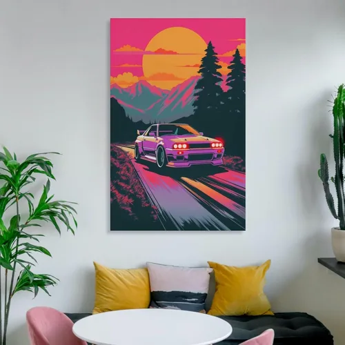Vista 6 de R32 - Póster retro de Synthwave para automóvil, arte de pared, pósteres e impresiones, pintura colgante para dormitorio, aula, dormitorio, sala