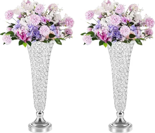Vista 8 de Jarrones de 20 pulgadas para flores, florero floral de trompeta de cristal, 2 jarrones de cristal para centros de mesa, soporte de flores