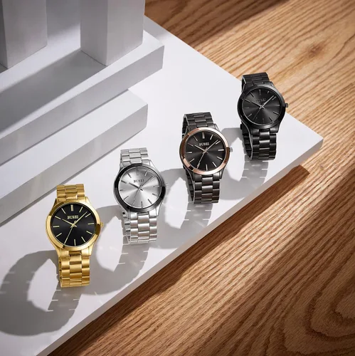 Vista 7 de BUREI Relojes de pulsera para hombre, relojes analógicos de cuarzo de acero inoxidable para hombre