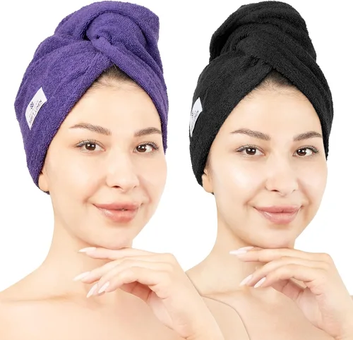 Vista 16 de American Soft Linen Toallas de pelo 100 % algodón para mujer, gorro de toalla de pelo, turbante de algodón para cabello largo y rizado Beige