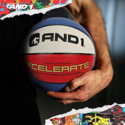 Vista 3 de AND1 Xcelerate - Balón de baloncesto de goma, tamaño reglamentario oficial Azul/rojo/blanco