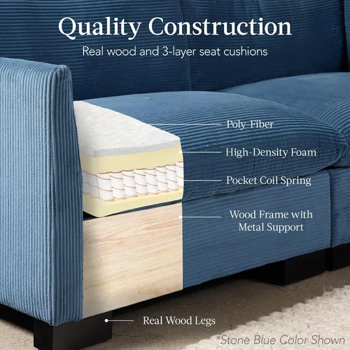 Vista 8 de Best Choice Products Sofá biplaza moderno para sala de estar, sillón reclinable de pana, funda extraíble, cojines de resorte, marco de madera