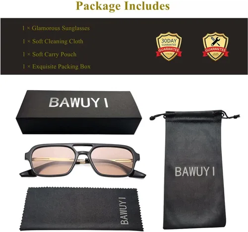 Vista 6 de BAWUYI Gafas de sol estilo aviador cuadradas retro de los años 70 para mujeres y hombres, de moda, vintage, planas, estrechas, tintadas, UV400