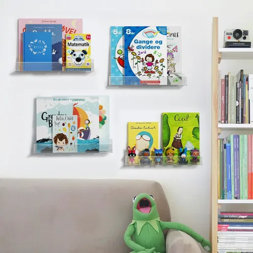 Vista 8 de NIUBEE Estantes flotantes de acrílico de 16.5 pulgadas, paquete de 4, estantes de pared modernos transparentes para niños/niños, estantes invisibles