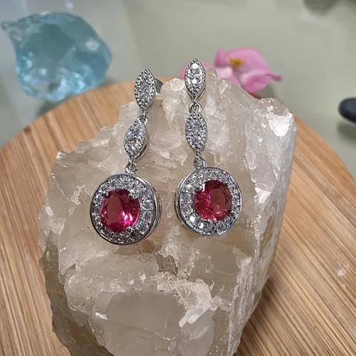 Vista 6 de Crystalline Azuria Aretes colgantes con cristales redondos de circonita chapada en oro blanco de 18 quilates para mujer