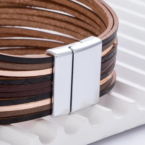 Vista 6 de FANCY SHINY Pulseras de cuero estilo bohemio, apilables, con cierre magnético, joyería bohemia de moda para mujer