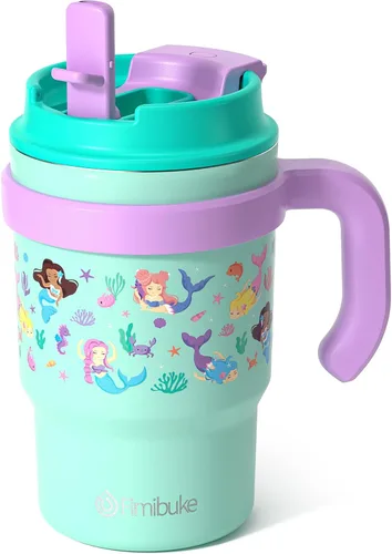 Vista 12 de Fimibuke Taza térmica para niños con asa y pajita - 16 oz Vaso a prueba de fugas para niños pequeños con tapa 2-en-1 de sorbo/trago, sin BPA