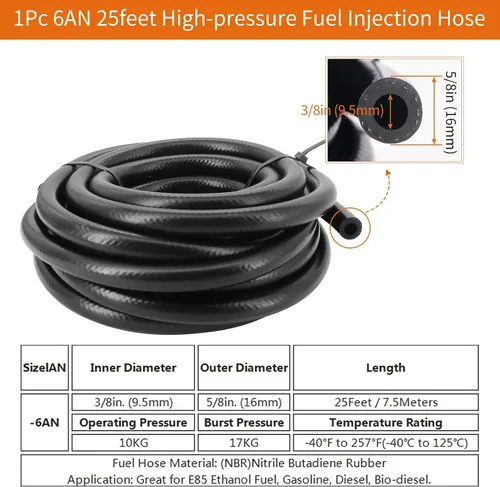 Vista 3 de Kit de línea de combustible de PTFE de 25 pies, manguera de combustible 6AN 3/8 pulgadas, línea de inyección de combustible EFI LS, kit de montaje