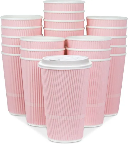 Vista 9 de Tazas de café desechables con tapas, taza de café de 16 onzas (paquete de 70). Las tazas de viaje grandes mantienen la forma con bebidas frías