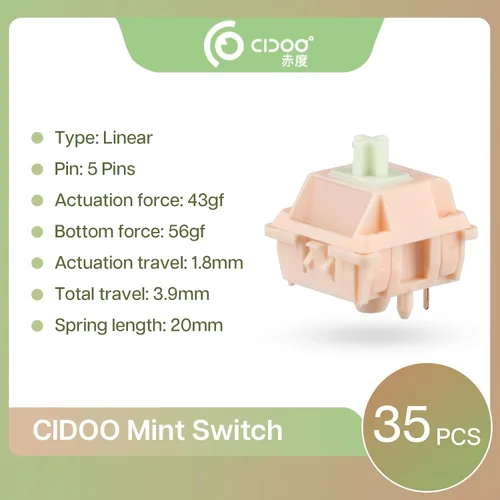 Vista 2 de EPOMAKER CIDOO Mint Mechanical Switch Set, Linear, Pre-lubed, 5 Pin Switch, 35 Pieces for Customizing Keyboards (Mint Linear Switch)