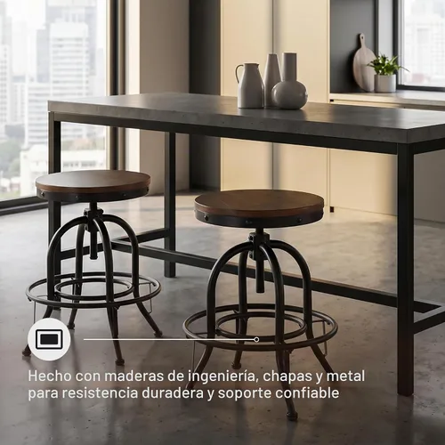 Vista 6 de Signature Design by Ashley Valebeck Taburete giratorio industrial de altura ajustable, 2 unidades, color marrón