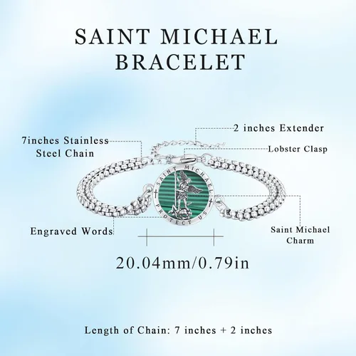 Vista 27 de Pulsera unisex de San Miguel/Cristóbal/Benedicto/Jude/José/Guadalupe/Ángel de la Guarda/Santa Muerte Pulsera de plata de ley 925 con cadena de doble