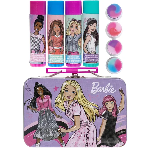 Vista 2 de Barbie – Townley Girl - Bálsamo labial a base de plantas de 4 paquetes con estuche de hojalata, juego de cosméticos de maquillaje para niños