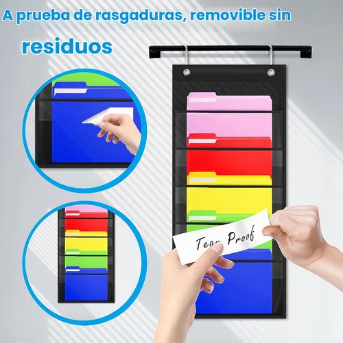 Vista 5 de Tabla de bolsillo de almacenamiento, carpeta de organización de archivos de pared resistente con 5 bolsillos transparentes para archivos, 5
