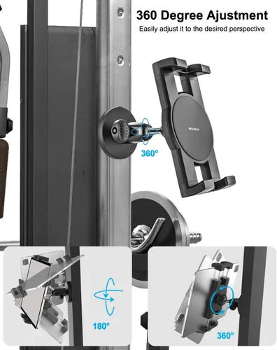 Vista 5 de Soporte magnético para tablet de gimnasio - [Imanes fuertes] Soporte de tableta para carrito de golf para gimnasio con base de metal ajustable