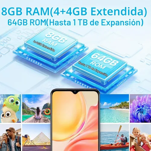 Vista 3 de Teléfono celular, teléfono inteligente Android desbloqueado, pantalla Octa-Core 6.52 pulgadas HD+ 90Hz, batería de 4000mAh, perfecta para Naranja