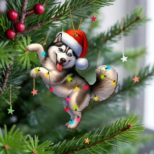 Vista 6 de Adornos colgantes de Navidad de Husky impresos por dos lados, recuerdo para mujeres, hombres y amigos, decoraciones colgantes de árbol de Navidad