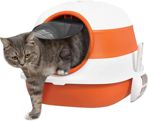 Vista 12 de PawHut Caja de arena para gatos, cubierta, lados altos, ambientador, entrada bidireccional, plegable, fácil de limpiar, blanco y negro
