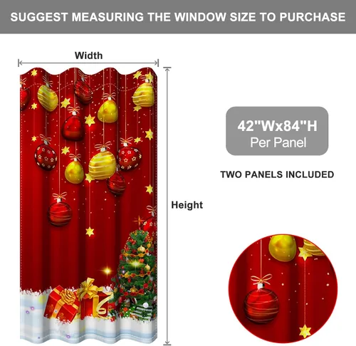 Vista 35 de Cortinas con adornos de Navidad impresos, cortinas para ventana de chimenea, calcetines de Navidad, árboles de Navidad, regalos, paneles opacos