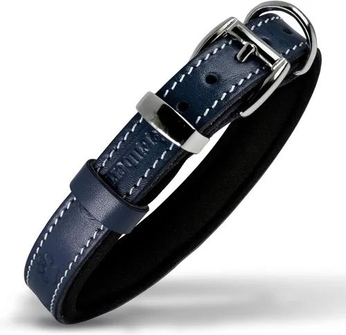 Vista 15 de Filbert Collar de cuero para perro, collar de cuero genuino para perros pequeños, estampado de patas en relieve con hebilla, grano completo curtido