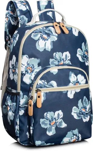 Vista 42 de Leaper Mochila para laptop para mujer: linda mochila floral para escuela, universidad, viajes, trabajo, mochila ligera para niños, Negro margarita