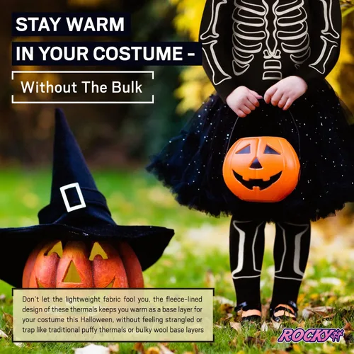 Vista 6 de Rocky Skeleton Thermal Underwear (Glow In The Dark) Halloween Girls, Boys, Mens, Womens Scary Warm Pajamas