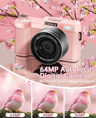 Vista 3 de Cámara Digital 4K de FLATIC para Fotografía, (Zoom Digital-Rosa)