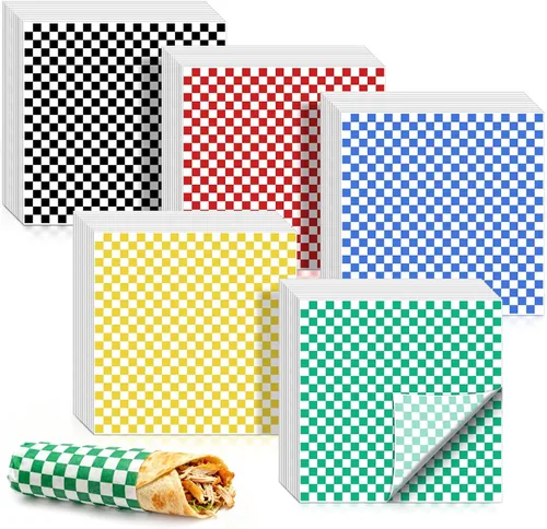 Vista 14 de Papel encerado seco a cuadros negros y blancos, 7 x 7 pulgadas, 100