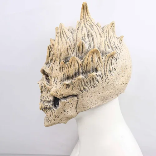 Vista 4 de Máscara de calavera de cabeza completa, máscara de esqueleto aterrador de demonio, máscara de demonio espeluznante de huesos viejos y guerreros