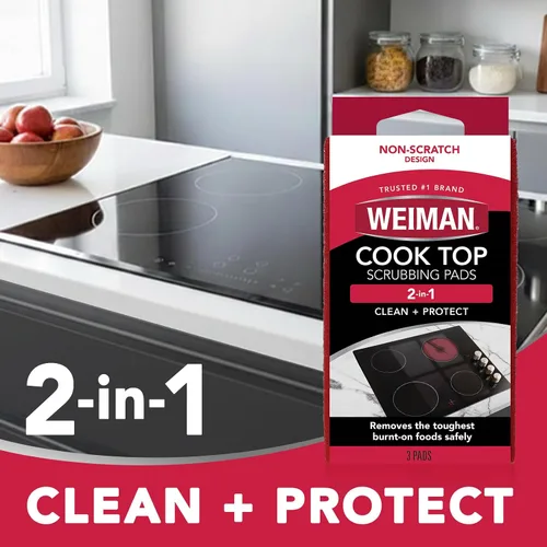 Vista 2 de Weiman Cook Top - Almohadillas para fregar, 3 unidades, paquete de 2 cortan las manchas más duras, las almohadillas para fregar cuidadosamente