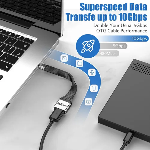 Vista 2 de Rixmie Adaptador USB C a USB A OTG - Cable tipo C a USB A macho a hembra, tecnología OTG de sincronización de datos de 10 Gbps, adaptador