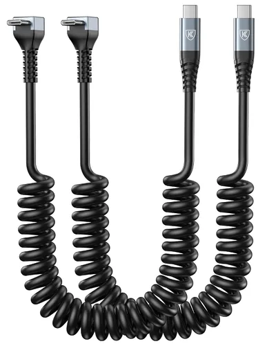 Vista 15 de Cable USB A a USB C de 90 grados, paquete de 2 cables USB tipo C en espiral de 3 pies para automóvil, cable de carga rápida USB-C compatible