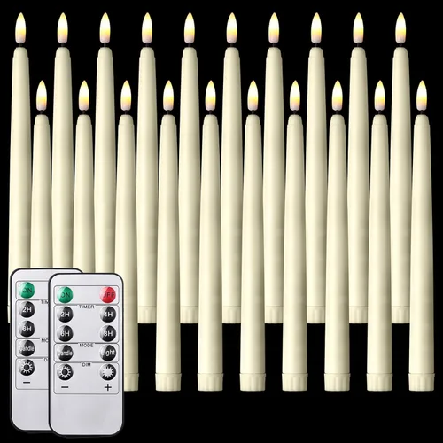 Vista 14 de Tuanse Paquete de 20 velas cónicas parpadeantes sin llama a granel con control remoto y temporizador, candelabros LED de Adviento a pilas para Beige