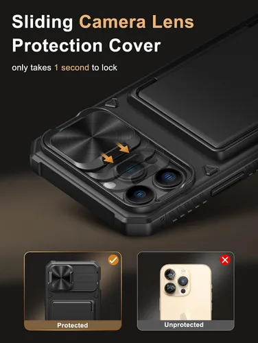 Vista 4 de Vihibii Funda para iPhone 13 Pro Max/iPhone 12 Pro Max con tarjetero (4 tarjetas) [bloqueo RFID] y cubierta de cámara deslizante, protección contra