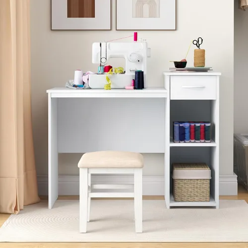 Vista 7 de Giantex Escritorio para computadora con almacenamiento, moderna mesa para computadora portátil con estante para impresora, cajón, soporte para CPU