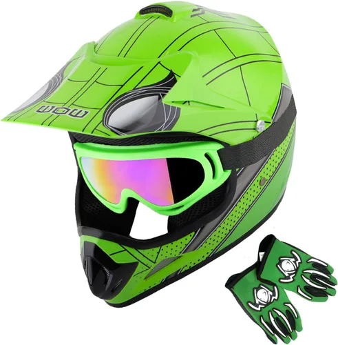 Vista 8 de WOW Casco de motocross BMX MX ATV para niños y jóvenes, casco Dianosour Dragon + gafas + guante marciano juvenil: paquete HJOY MG