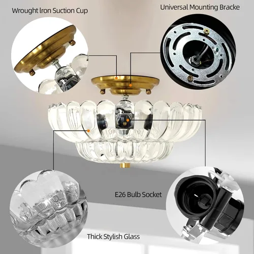Vista 3 de Luces de techo semiempotradas, luz de vidrio blanco, base dorada, lámpara moderna para pasillo, sala de estar, cocina, dormitorio, 3 bombillas