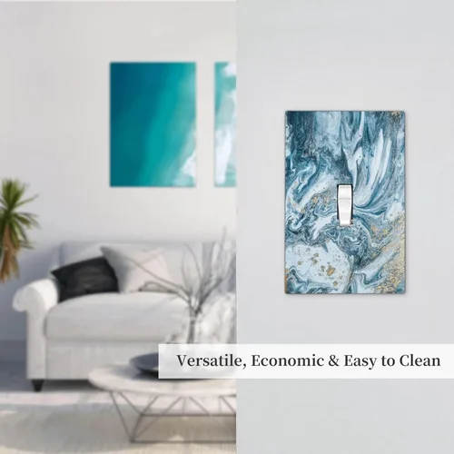 Vista 4 de Arte Moderno Abstracto de Lujo Turquesa Oscuro Verde Azulado Azul Gris Patrón Texturizado de Mármol 1 Gang Interruptor de Luz de Palanca Simple