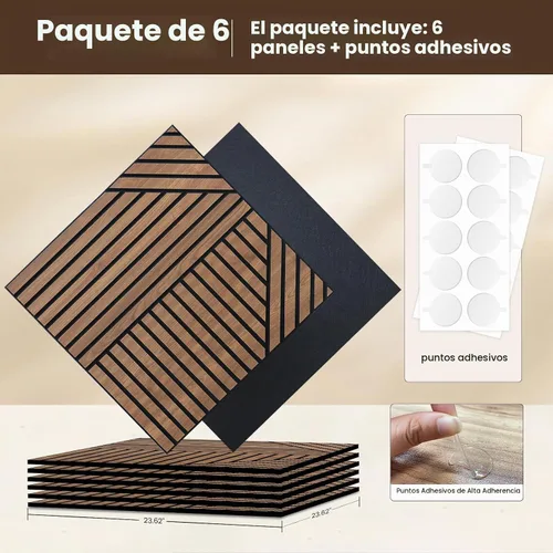 Vista 6 de Paneles decorativos de pared, paquete de 6 unidades, 24 x 24 Enclavamiento de madera