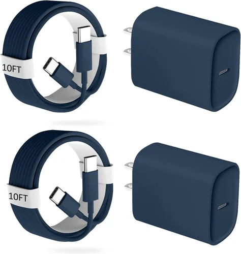 Vista 22 de Cargador para teléfono 17, 16, 15 Pro, carga rápida, 20 W, USB C, bloque de carga rápida con cargadores tipo C de 6.6 pies de largo, cable de carga