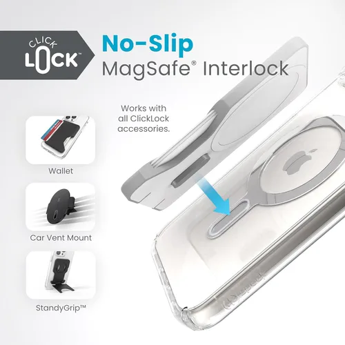 Vista 4 de Speck Funda transparente para iPhone 15 Plus – Bloqueo de bloqueo antideslizante ClickLock, diseñada para MagSafe, protección contra caídas